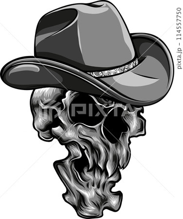 vector illustration of Skull cowboy monochrome on white background 114557750