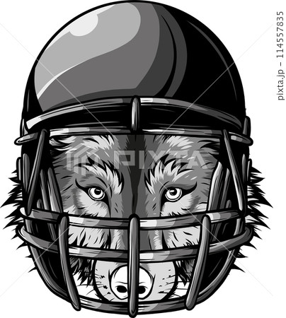 Vector illustration of monochrome wolf head with helmet 114557835