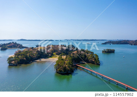 桜が咲く福浦島（宮城県松島町） 114557902