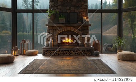 暖炉のあるリビング 114557979