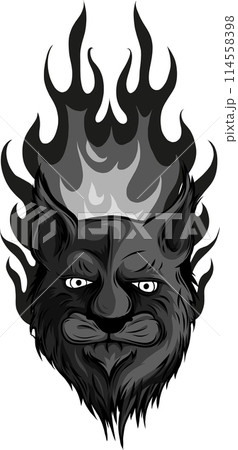 vector illustration of monochrome lionhead with flames 114558398
