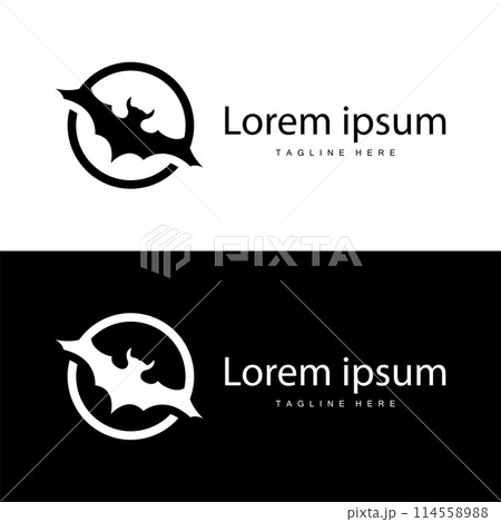 Simple black silhouette design bat logo illustration of a nighttime animal with a minimalist concept 114558988