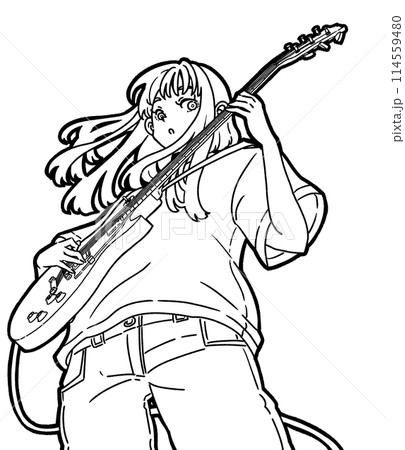 エレキギターを弾く女性のイラスト 114559480