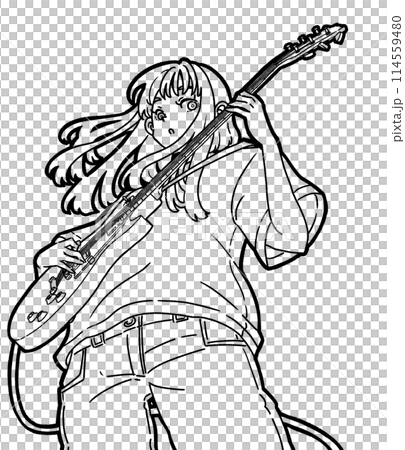 エレキギターを弾く女性のイラスト 114559480