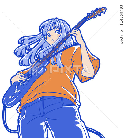 エレキギターを弾く女性のイラスト 114559493