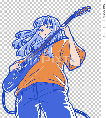 エレキギターを弾く女性のイラスト 114559493