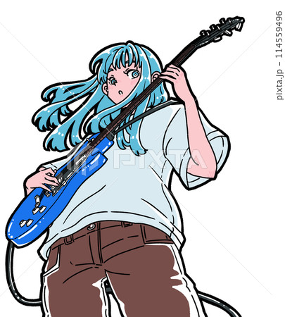 エレキギターを弾く女性のイラスト 114559496
