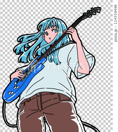 エレキギターを弾く女性のイラスト 114559496