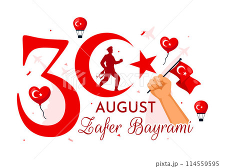 Zafer Bayrami Vector Illustration. Translation: August 30 Celebration of Victory and the National Day in Turkey. with Waving Flag in Flat Background 114559595