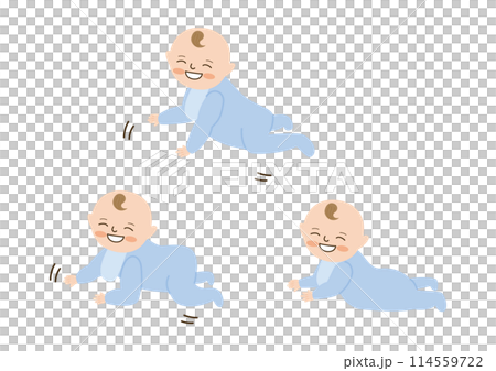 笑顔でハイハイする赤ちゃんセット 114559722
