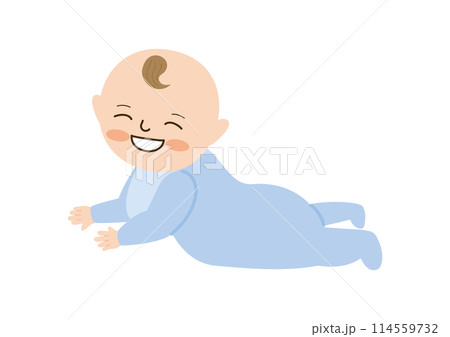 笑顔でハイハイする赤ちゃん、腹這い 笑顔でハイハイする赤ちゃん、腹這い 114559732
