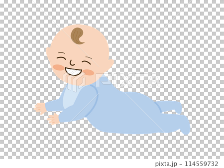 笑顔でハイハイする赤ちゃん、腹這い 笑顔でハイハイする赤ちゃん、腹這い 114559732