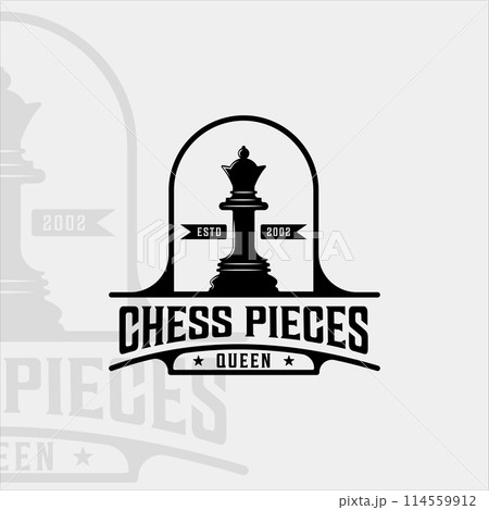 chess and queen piece logo vintage vector illustration template icon graphic design. retro sign or symbol for chess tournament or club with badge and typography chess and queen piece logo vintage vector illustration template icon graphic design. retro sign or symbol for chess tournament or club with badge and typography 114559912
