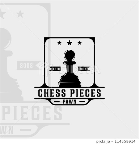 chess and pawn piece logo vintage vector illustration template icon graphic design.retro sign or symbol for chess tournament or club with badge black and white concept chess and pawn piece logo vintage vector illustration template icon graphic design.retro sign or symbol for chess tournament or club with badge black and white concept 114559914