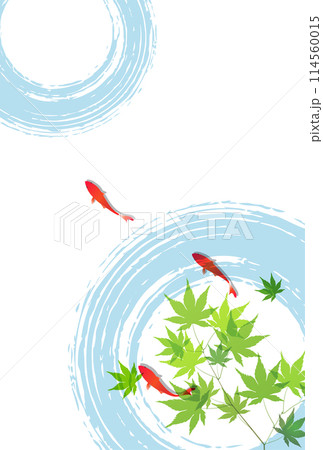 金魚　暑中見舞い　もみじ　背景 114560015
