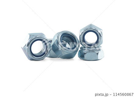 Self locking hex nuts isolated on white background Self locking hex nuts isolated on white background 114560867