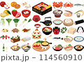 冬の味覚・料理のアイコン①（おせち、お雑煮、年越しそば、ローストチキン、クリスマスケーキ） 114560910