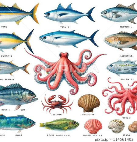 水彩で描いたイカのイラスト 114561402