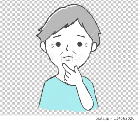 イラスト素材：ほうれい線と目のしわが気になる男性 114562020
