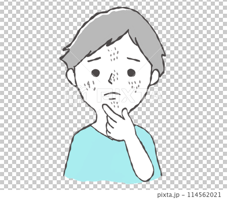 イラスト素材：顔の黒ずみが気になる男性 114562021