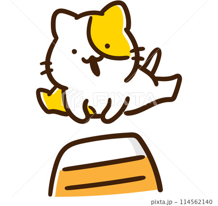 跳び箱を飛ぶかわいいねこのキャラクターのデフォルメイラスト 114562140