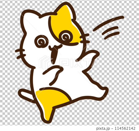 A comical illustration of a cute cat character staggering and falling over 114562142