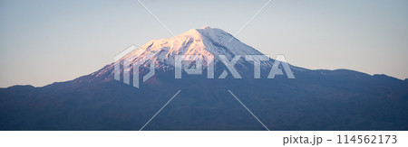 Panoramic shot of massive standalone mountain with snow cap during colorful sunset, Eastern Turkey 114562173