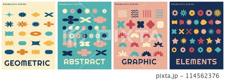 Brutalist minimalistic poster set with abstract geometrical shapes various form. Trendy Y2K retro design banner. Vector illustration. Brutalist minimalistic poster set with abstract geometrical shapes various form. Trendy Y2K retro design banner. Vector illustration. 114562376