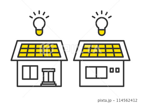 ソーラーパネル 自家発電 太陽光発電住宅 イラストセット ソーラーパネル 自家発電 太陽光発電住宅 イラストセット 114562412