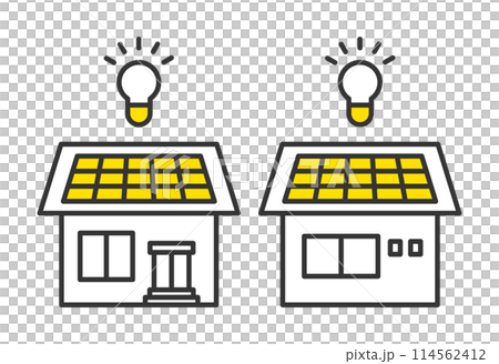 ソーラーパネル 自家発電 太陽光発電住宅 イラストセット ソーラーパネル 自家発電 太陽光発電住宅 イラストセット 114562412