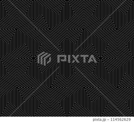 Abstract geometric pattern with stripes, lines. Seamless vector background. White and black ornament. Simple lattice graphic design. Abstract geometric pattern with stripes, lines. Seamless vector background. White and black ornament. Simple lattice graphic design. 114562629
