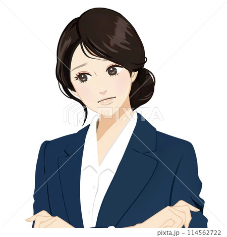 スーツの女性イラスト,ボブ, 案内, 説明, 解説.黒髪, ブレザー, 制服, スーツ, ol, 学 114562722