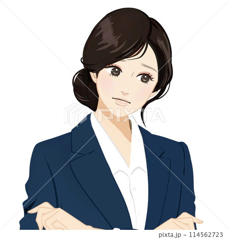 スーツの女性イラスト,ボブ, 案内, 説明, 解説.黒髪, ブレザー, 制服, スーツ, ol, 学 114562723