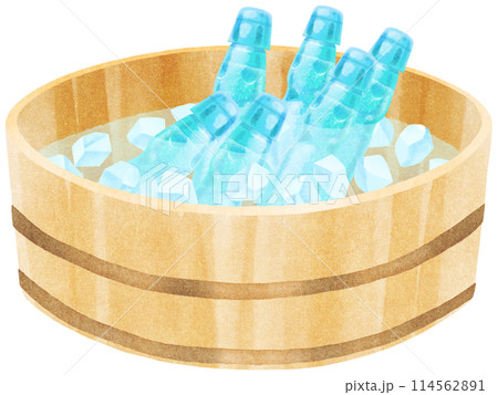 氷水を張ったタライに入れて よく冷やしたラムネ　水彩タッチ 114562891