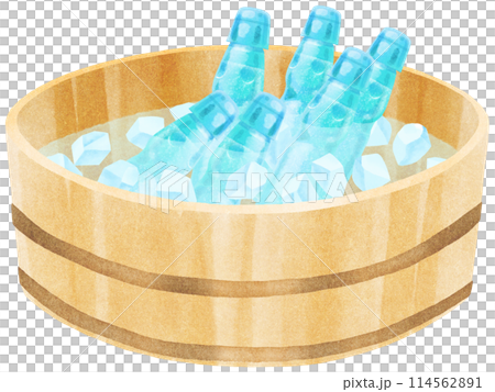 氷水を張ったタライに入れて よく冷やしたラムネ　水彩タッチ 114562891