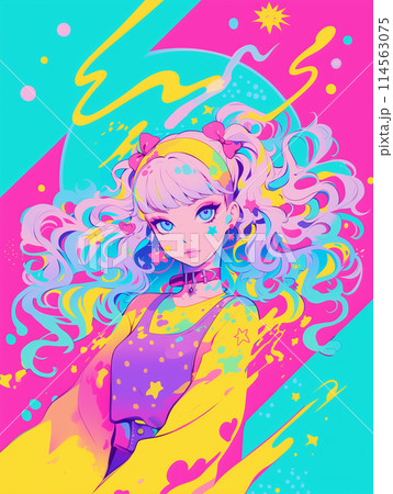 レトロポップなカラーの女の子のイラスト 114563075