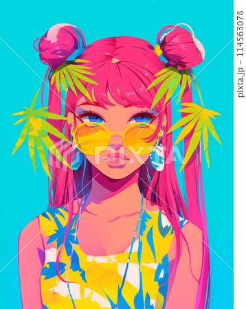 レトロポップなカラーの女の子のイラスト レトロポップなカラーの女の子のイラスト 114563078