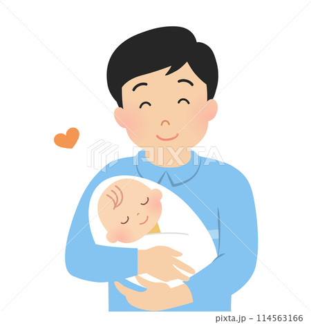 赤ちゃんを抱くお父さんのベクターイラスト 114563166