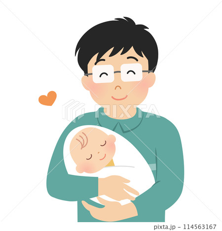 赤ちゃんを抱くお父さんのベクターイラスト 114563167