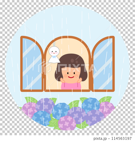 雨の日の風景イラスト(女の子) 114563197