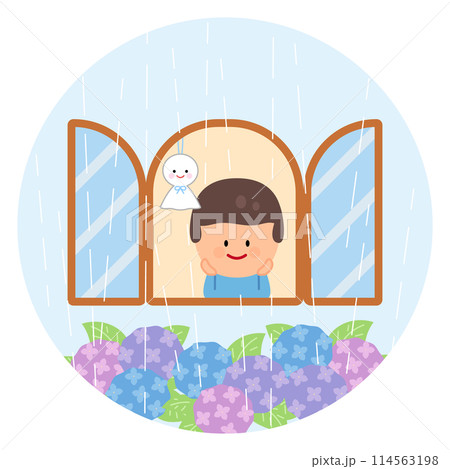 雨の日の風景イラスト(男の子) 114563198