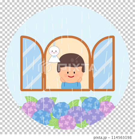 雨の日の風景イラスト(男の子) 114563198