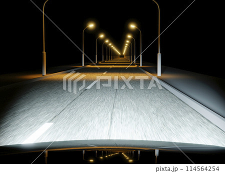 Driving down a dark street 114564254