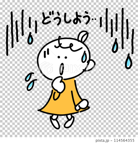 漫畫風格焦慮和神經質的女人與線條我該怎麼辦冷汗可愛的線條畫插圖 114564355