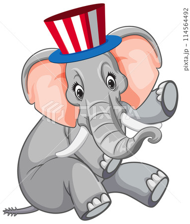 Playful Elephant with Patriotic Top Hat Playful Elephant with Patriotic Top Hat 114564492