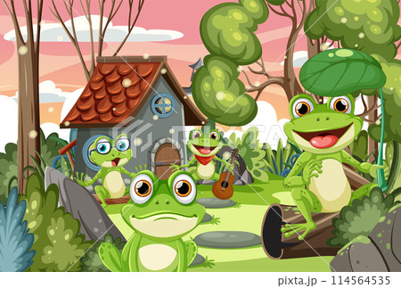 Frogs Enjoying a Sunny Day Outdoors 114564535