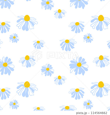 Spring background meadow daisies White seamless Summer pattern Blooming wildflower lush foliage ornament wrapping fabric wallpaper textile mosaic 114564662