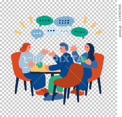 カフェで会話をする人々のイラスト 114565405