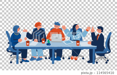 Hand-drawn illustration of people having a meeting Hand-drawn illustration of people having a meeting 114565410