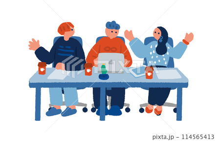 打ち合わせをする男女の手書きのイラスト 114565413